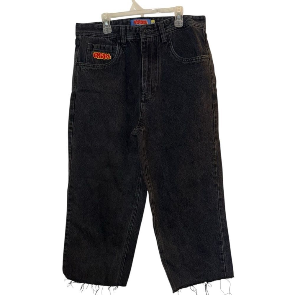 Skate Jeans Black Size 30 Distressed Fringe Raw Edge Early Grunge Style - Picture 2 of 11